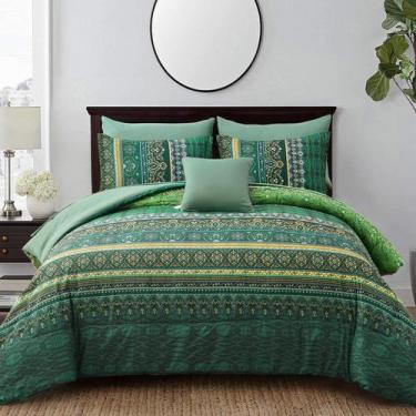Imagem de Conjunto de edredom Cottolester Boho Green Queen Size 8 peças