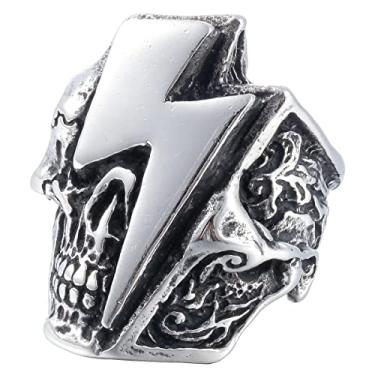 Imagem de Sinoyp Anéis de caveira de aço inoxidável, anel de morte grosso ousado para homens, Aço inoxidável, Sem pedra preciosa