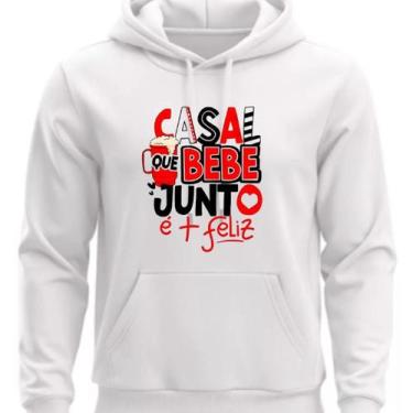 Imagem de Moletom Canguru Com capoz Estampado Casal que Bebe Junto - Hs, Branco,