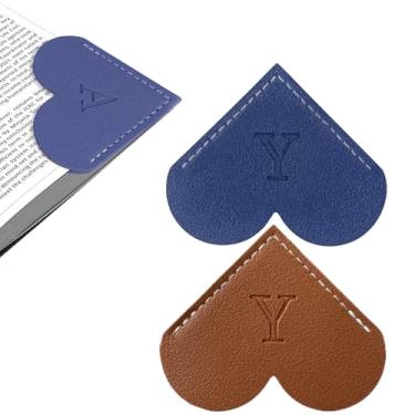 Imagem de Marcador de livro de coração de couro personalizado com inicial, 26 letras, marcador de livro de página de canto personalizado para mulheres leitoras, amantes de livros, professores, estudantes