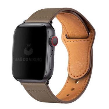 Imagem de Pulseira Couro Fecho Botão Pino Compatível com Apple Watch - Baú do Vi