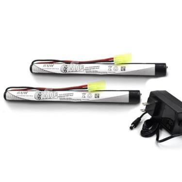 Imagem de (Pacote com 2) 8,4 V 1500 mAh NiMH bateria plana Airsoft com mini conector Tamiya e carregador de equilíbrio para AEG M4 GG UMG UMP IMI Galil MAR JG AK47#6832