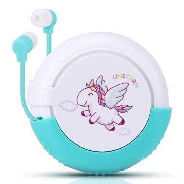 Imagem de QearFun Fones de ouvido de unicórnio para crianças, fones de ouvido com fio Kawakii e fones de ouvido intra-auriculares presente para meninas e meninos com microfone e adorável estojo de armazenamento de fones de ouvido (azul céu)