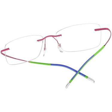 Imagem de FONEX Armação de óculos de titânio, sem aro, óculos ópticos sem moldura, para homens e mulheres F85634, 85899 Rosa, 52-18-150