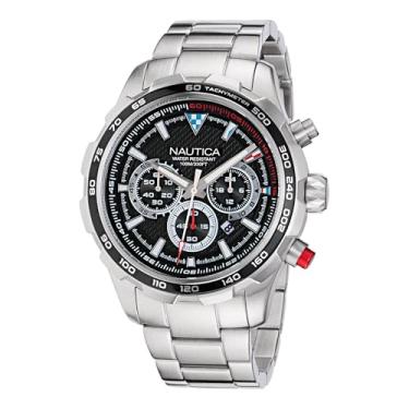 Imagem de Nautica Relógio masculino NAPNSF301 NST Chrono com pulseira de aço inoxidável reciclado, Prata