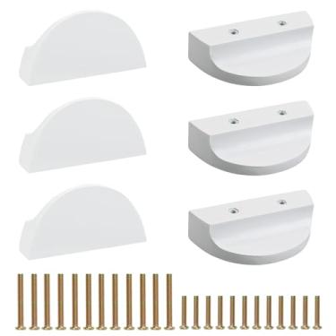 Imagem de MOROBOR Puxadores de gaveta de meia lua, 6 peças de madeira branca semicírculo, puxadores de madeira de faia, ferragens para gavetas, furos duplos, para armário de gaveta