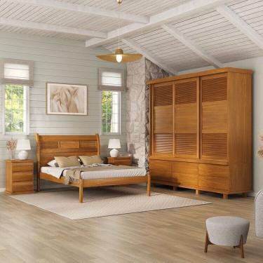Imagem de Conjunto para Quarto Casal com Cama King e Guarda-Roupa 3 Portas de Correr Veneziana Mo...