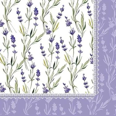 Imagem de Guardanapos de almoço de papel lavanda meadow 40 peças flores roxas de 16,5 x 16,5 cm, guardanapos de lavanda, guardanapos de decoupage, guardanapos de lavanda para decoupage