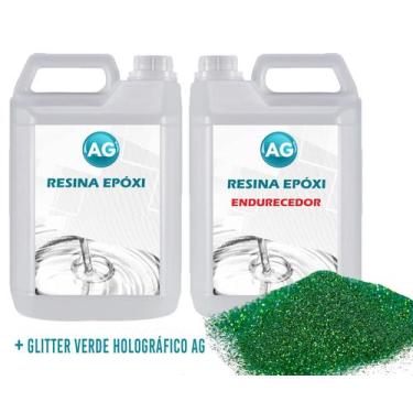 Imagem de Resina Epóxi 1Kg + Glitter Verde Holografico Ag Baixa Espess - Resinas