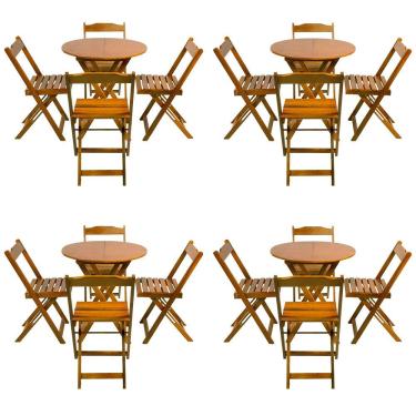 Imagem de Kit 4 Jogos De Mesa Dobravel Com 4 Cadeiras Tampo Redondo 70X70 Mel - Amarelo