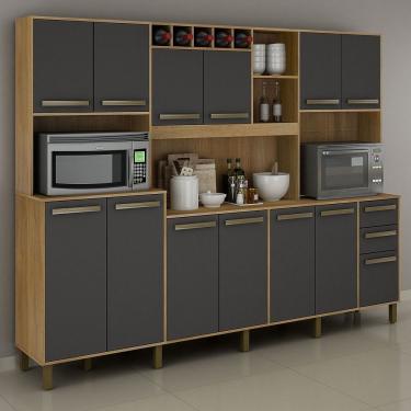 Imagem de Cozinha Compacta ágata Cinamomo Com Grafite 12 Portas Valdemóveis