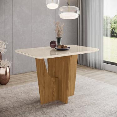 Imagem de Mesa De Jantar 120X80Cm Tampo Vidro/Mdf Canto Arredondado Vértice Nature/Off White