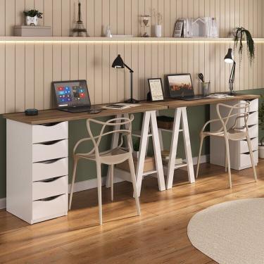 Imagem de Conjunto 2 Escrivaninhas Modernas Spirit Com Gavetas E Prateleiras Nogal-branco