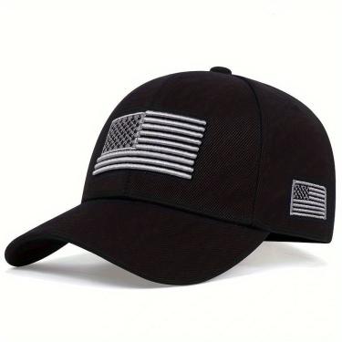 Imagem de Boné Casual Ajustável Com Bandeira Americana Para Homens, Ideal Para Primavera/outono/inverno Preto