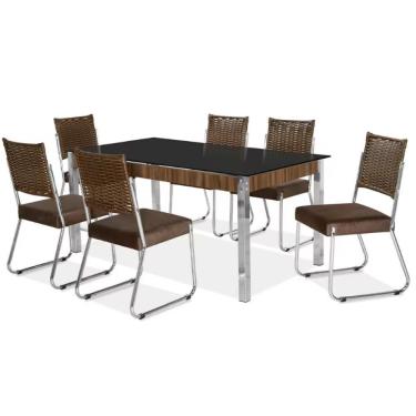 Imagem de Mesa De Jantar Aço Nobre Claudia Com Tampo Kanon E 6 Cad Chocolate-marrom-nogal