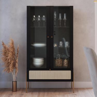 Imagem de Cristaleira Para Sala De Jantar 2 Portas Industrial Indy A03 Nero Dourado