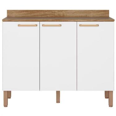 Imagem de Balcão Triplo Veneza 3 Portas E 1 Prateleira 108,4cm Bartira Branco Com Damasco