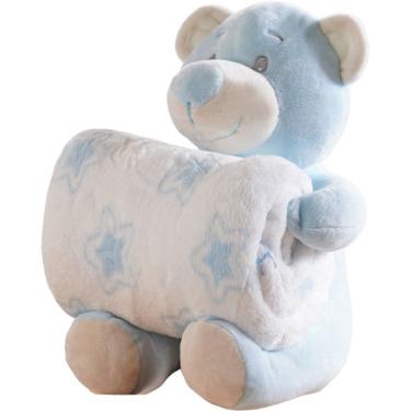 Imagem de Bichinho De Pelúcia Carinhoso New Com Manta Bebê 100x75cm Ursinho Azul