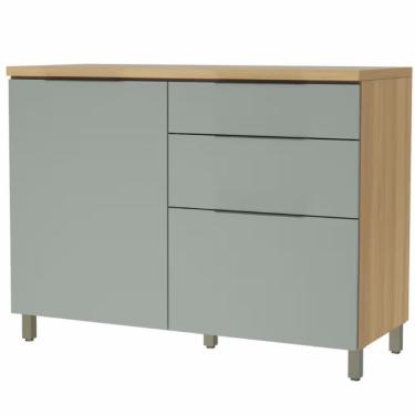 Imagem de Balcão Nesher Marquesa Em Mdf 15mm 1 Porta, 3 Gav, 1 Pratele Nature Com Verde