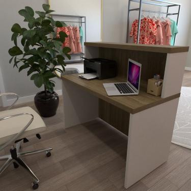 Imagem de Balcão De Atendimento Para Recepção 120cm De Largura Branco Carvalho Mel