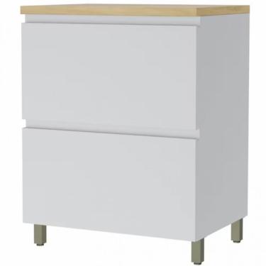 Imagem de Balcão Nesher Rainha Em Mdf 15mm 1 Porta, 1 Gaveta E 1 Prate Branco Com Nature