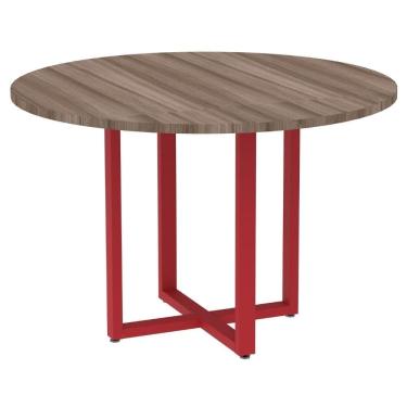Imagem de Mesa De Reunião Redonda P25 Pandin 110 Cm (largura) Tampo Mdp Walnut Pé Aço Tubular Vermelho