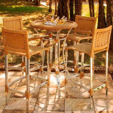 Imagem de 4 Banquetas Madri E Bistrô Com Balde Em Alumínio Trama Argila