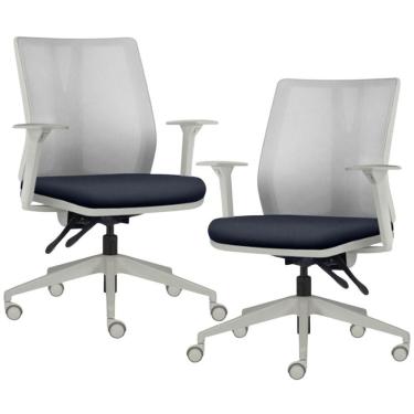 Imagem de Kit 2 Cadeiras De Escritório Giratória Diretor Flow F02 Base Cinza Sintético Azul - Lyam Decor