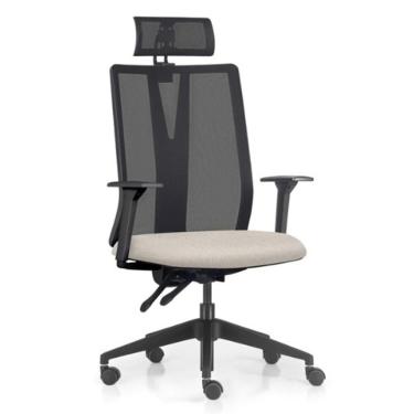 Imagem de Cadeira Escritório Giratória Presidente Flow F02 Base Preta Linho Bege Claro - Lyam Decor