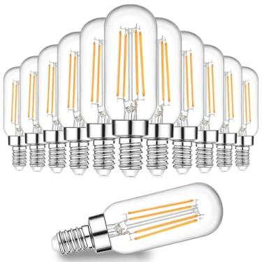 Imagem de Lâmpadas LED T6 reguláveis equivalentes a 60W, 6W 600lm E12 base de candelabro de lâmpada Edison, branco quente 2700K, lâmpada tubular vintage transparente, lâmpada pequena de filamento para lustre de