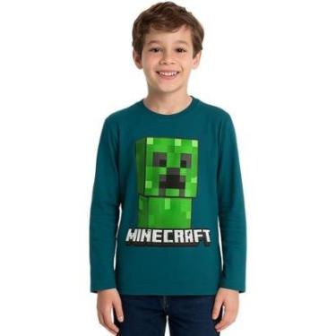 Imagem de Camiseta Manga Longa Infantil Menino Algodão Estampada Minecraft Brandili-Masculino