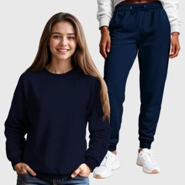 Imagem de Conjunto Moletom Gola Redonda e Calça Feminina Lisa-Feminino