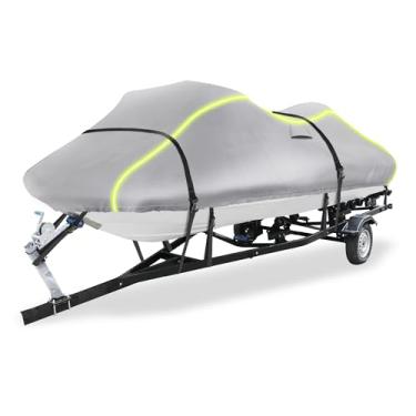 Imagem de X AUTOHAUX Capa para jet ski cabe 345.4 cm-368.3 cm (1 lugar), 300D Duty Oxford Anti-UV impermeável Trailerable PWC Cover, apto para Yamaha para SeaDoo para Kawasaki com 2 saídas de ar 10 tiras tom