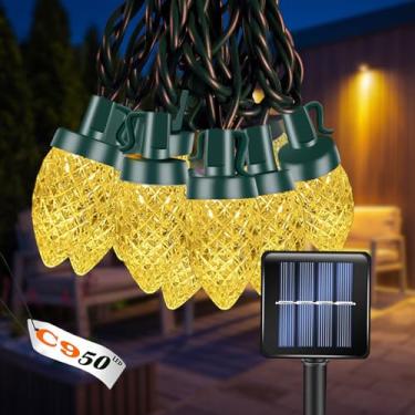 Imagem de L LAMPOP Cordão De Luzes Natal Led C9 Com Energia Solar, 50 Morango À Prova D'Água 8 Modos Iluminação Fio Verde Para Pátio Externo, Decoração Festa Casamento