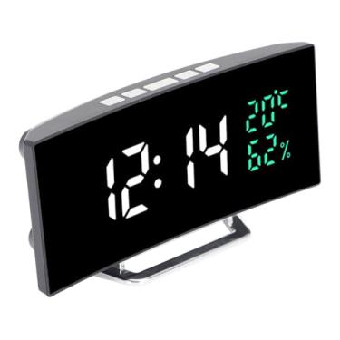 Imagem de Despertador Digital para Quartos, Relógio de Espelho de Cabeceira Com Design Curvo Moderno 12 24 Horas de Temperatura Display Modo de Soneca Alarme de Despertador Elétrico para