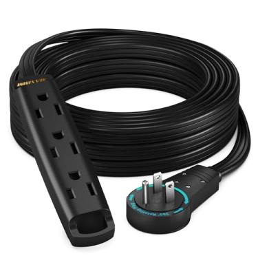 Imagem de Maximm Cabo De Extensão Plano Giratório 360 Graus, 15 Pés, Multiuso, 3 Tomadas, Com Laço, Aterrado, 16 Awg, Certificado Pela Ul, Preto