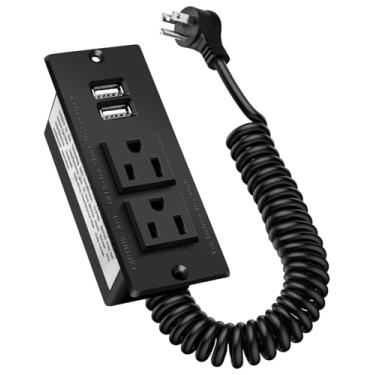 Imagem de JUFZQO Kit De Tomada Com Gaveta E 2 Tomadas 15 A Ca Usb-A 10 W, Para Banheiro, Cozinha, Quarto, Penteadeira, Mesa Cabeceira, Escritório, Preto