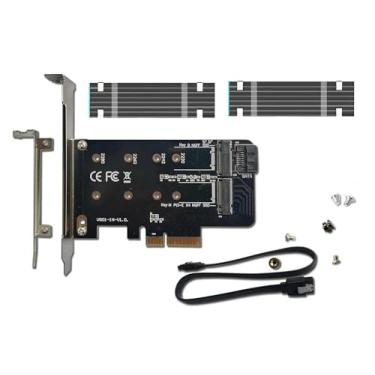 Imagem de Valuegist Adaptador M.2 PCIE duplo para SSD SATA ou PCIE NVMe, SSD M.2 NVME (chave m) e SATA (chave B) 2280 2260 2242 2230 para PCI-e 3.0 x 4 cartão de expansão de controlador de host (MBkeyWithSink)