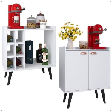 Imagem de Kit Aparador Adega Porta Garrafas Barzinho Buffet Multiuso 2 Portas Cantinho Café Prateleira Interna Organizadora - Lojas RPM