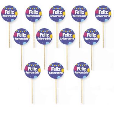 Imagem de Kit 12 Picks Decorativos Arranjo de Flor Madeira Aniversário