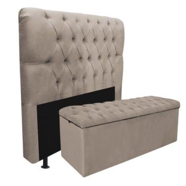 Imagem de Kit Cabeceira + Calçadeira Baú Capitonê Livia 195cm King Size Para Cam
