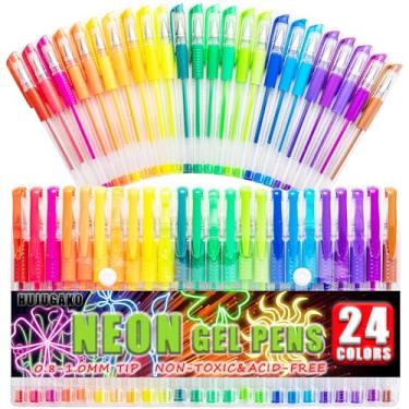 Imagem de HUJUGAKO Pacote com 48 canetas de gel neon, 24 canetas de gel coloridas com 24 recargas, 40% mais tinta escrita suave para crianças, adultos, livros de colorir, desenhar, rabiscar, álbuns, caderno com