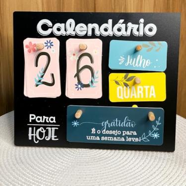 Imagem de Calendário de Mesa Decorativo de Madeira com Plaquinhas Permanente Colorido Escritório(PLACAS COLORIDO PRETO)