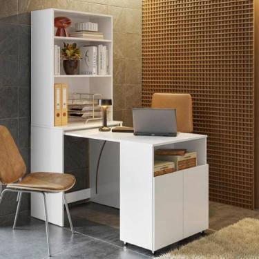 Imagem de Mesa Com Estante Escritório Veneza Branco - CASA H