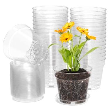 Imagem de WSMKSZ 10 cm de 30 peças de vasos de berçário transparentes para mudas, vasos de sementes transparentes com bandejas, vaso de plástico transparente para transplante de mudas de flores (transparente)