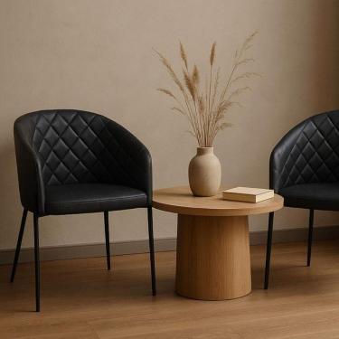 Imagem de Poltrona Estofada Com Base Fixa Em Aço Carbono Pintura Epóxi – Laura Exclusiva Courino Durango Preto - Preto Fosco Epóxi