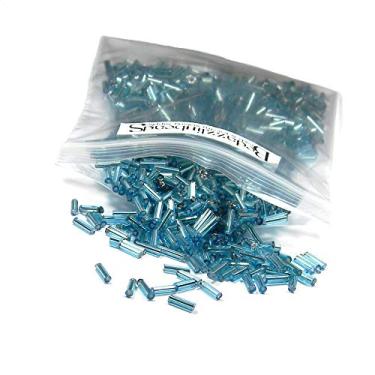 Imagem de 50 gramas de 1200 contas de semente de tubo de vidro Bugle de 6 mm de comprimento econômico (forro de prata, azul turquesa)