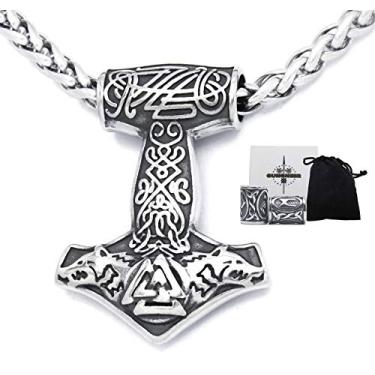 Imagem de Colar com pingente de aço inoxidável Gungneer Viking Thor Hammer acessório escandinavo autêntico para homens e mulheres