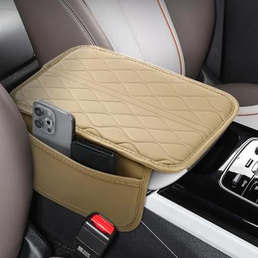 Imagem de frani Capa de console central de carro, capa de couro para apoio de braço de carro com 2 sacos de armazenamento, capa universal para descanso de braço de carro, protetor de acessórios interiores de
