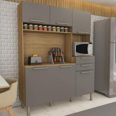 Imagem de Cozinha Compacta Montano 6 Portas 2 Gavetas Freijó/Gris - Panorama Móv